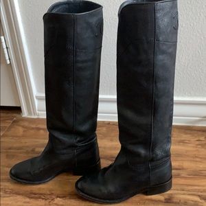 Chanel Black Knee High Riding Western Boots Shoes 36.5